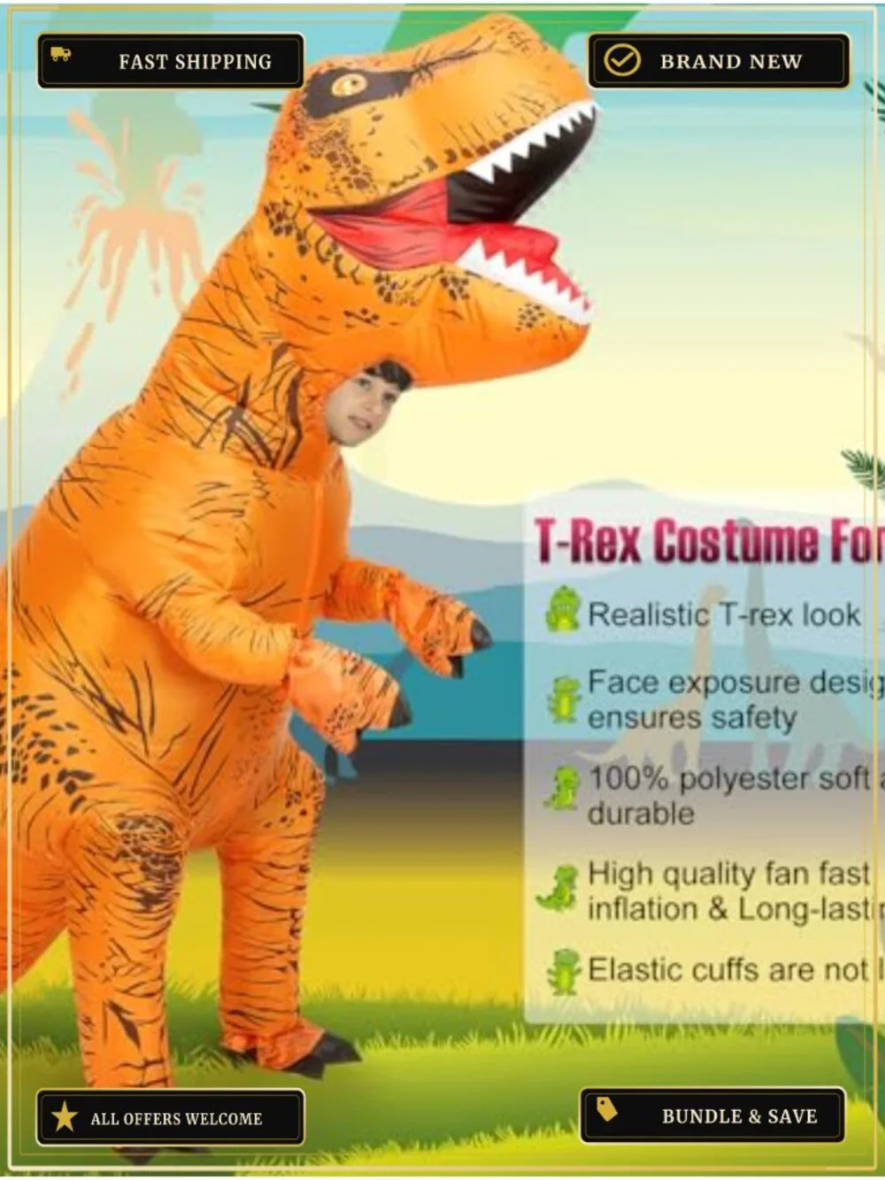Inflatable T-Rex Dinosaur Costume Polyester Halloween Cosplay Themed Parties
